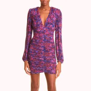 Rebecca Vallance Cherry Bomb Floral Print Shirred Long Sleeve Minidress